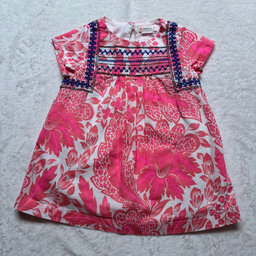 J. Crew Crewcuts Girls‎ A-Line Cotton Dress 2T Floral Embroidered Boho Pink